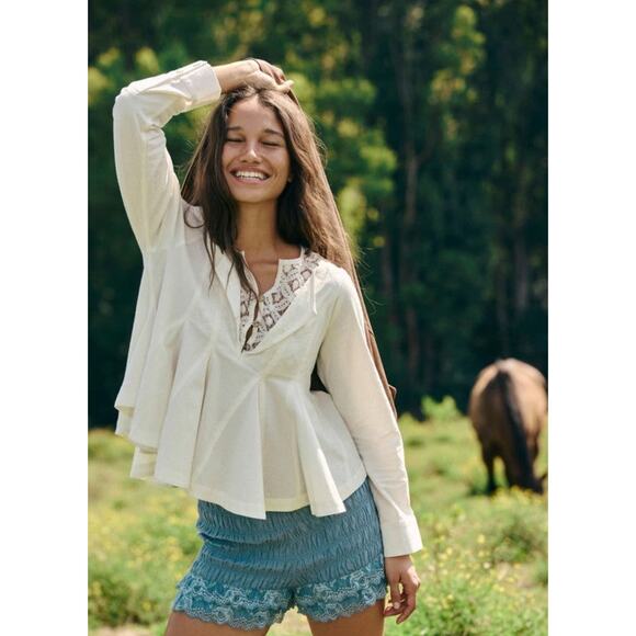 Free People Seas The Day Blouse Top - S Ivory - Picture 1 of 3